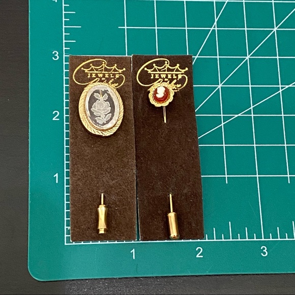 Vintage Jewels Park Lane Rose Flower Intaglio & Mini Victorian Cameo Stick Pins - Picture 5 of 10